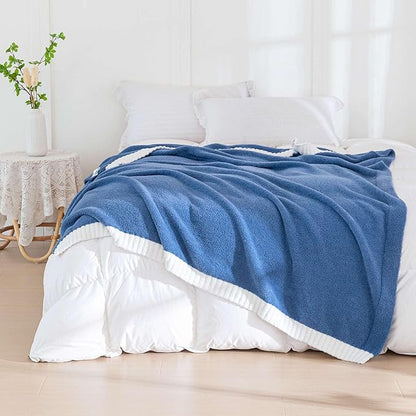 Soft Fuzzy Throw Blanket - Blue Cozy Warm Knit Fluffy Plush, Lightweight & Breathable, Throw for Bed, Chair, Sofa, Couch, Outdoor, 50"X60", Oeko-TEX Certified