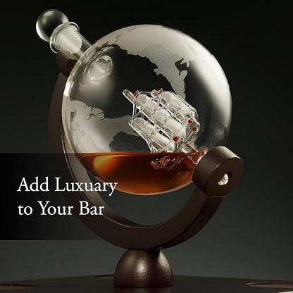 Whiskey Decanter Globe Set for Men with 4 Glasses, Bourbon, Rum, Scotch, Crystal Clear Decanter Sets - Whiskey Gifts for Men Dad Him (Globe Decanter)