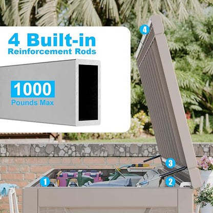 Vixzen 260 Gallon Resin Deck Box, Lockable Outdoor Storage Box for Patio Cushions Storage Furniture,Garden Tools, Pool Supplies, Weatherproof and UV Resistant- Grey