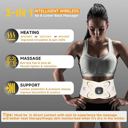 Abs Stimulator Abdominal, ab Belt Muscle Stimulator with Heat for Belly Fat Loss, Stomach Cellulite Melting, Postpartum Care Smooth & Firming, Lower Back Massager for Pain Relief Women Men Gifts