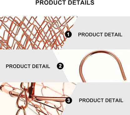 Yardwe 3 Tier Hanging Fruit Baskets Copper Wire Basket Fruit Vegetable Kitchen Storage Organizer Rustic Country Decor Round Metal Copper