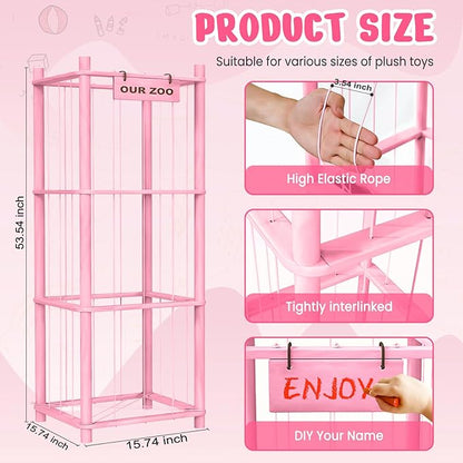 Stuffed Animal Storage & Organizer, Wooden Cute Zoo Toy Holder for Toddler Rooms, Playrooms & Bedrooms（Pink）