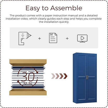 71" Metal Pantry Cabinet, Tall Kitchen Pantry Storage Cabinet with 4 Adjustable Shelves and Gold Handles, Blue Cupboard for Kitchen, Dining Room, Living Room