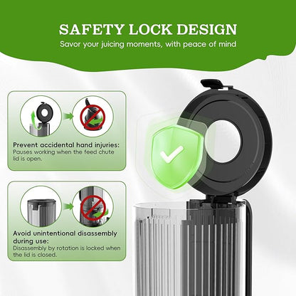 Cold Press Juicer, Juicer Machines with 4.35'' Wide Feed Chute, Stainless Steel Masticating Juicers Easy to Clean, Ergonomic Operational Panel Design, High Juice Yield, Gray Knob