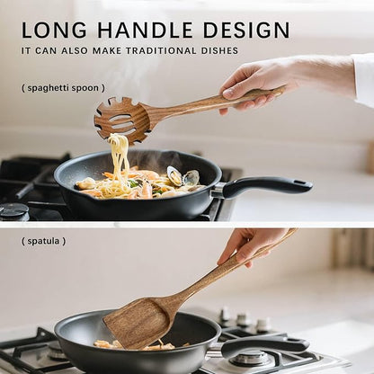 Wooden Spoons for Cooking, Nonstick Cooking Utensil Set with 9 Piece Acacia Wooden Spatulas and Spoons for Cooking, Terrific for Everyday Kitchen Tasks
