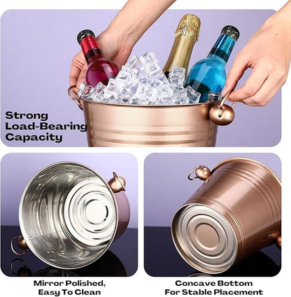 Amyhill 8 Pack Stainless Steel Ice Bucket 5.3 Quart/ 5 Liter with Handle Large Insulated Champagne Buckets Beer Bucket for Cocktail Bar Wine Parties Chilling Wine Champagne Home (Rose Gold)