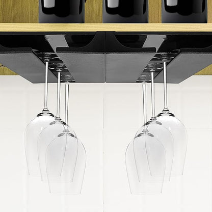2PC Black Wooden Hanging Wine Glass Rack - Wall Mount Stemware Holder 25.3x11x2 cm - Space Saving Bar Organizer for Kitchen, Dining Room Home Decor (2pc)