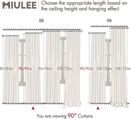 MIULEE 100% Blackout Curtains 90 Inch Long 2 Panels Set for Bedroom, Thick Faux Linen Black Out Curtain Room Darkening Back Tab Pleat Window Textured Drapes with Hooks for Living Room, Chambray Blue