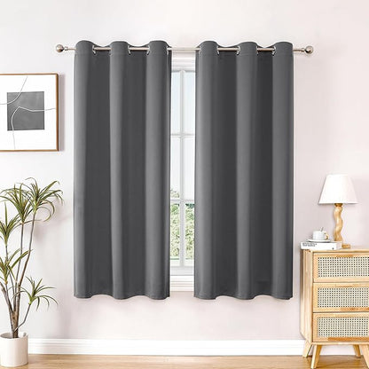 ChrisDowa Small Window Curtains 40 inches Long for Bedroom - Grommet Short Thermal Insulated Room Darkening Curtains for Kitchen (2 Panels, Grey, 29 x 40 Inch)