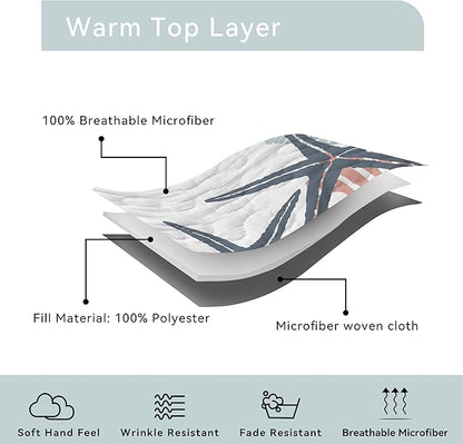 Coastal Bedding King Size 2 Shams, Nautical Beach Comforter Sets Ocean Bedspreads Coastal Coverlet Summer Bedding, 96''x106''