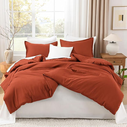 Litanika Burnt Orange California King Comforter Set - 3 Pieces Terracotta Cal King Lightweight Soft Solid Bed Comforter, Oversized Fluffy Quilt Blanket Bedding Set (104x96In, 2 Pillowcases)