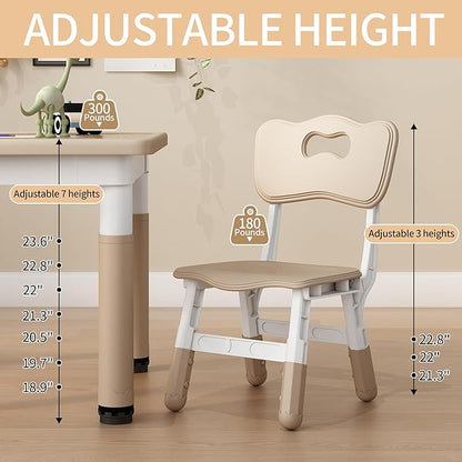 Kids Table and Chairs, Height Adjustable Childrens Table and Chair Set, Kids Tables for Age 2-8, Graffiti Desktop, Table for Kids with 2 Seats, Small Kids Table, Max 300lbs