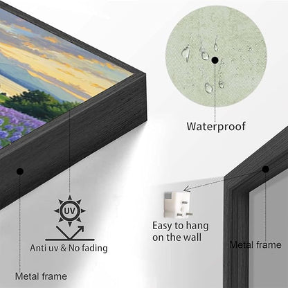 The lavender scenery all over the lake at sunset is suitable for posting in the living room bedroom office landscape poster wall painting