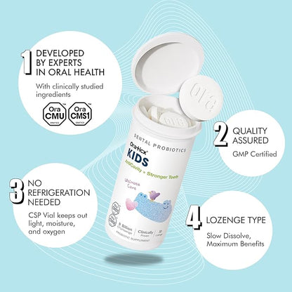 Kids Dental Probiotics for Anti-Cavity + Healthy Teeth and Gums, 8 Billion CFU Probiotics for Oral Health, Yogurt Flavor 2-Pack