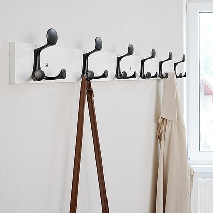 SKOLOO 39-Inch White Wood Coat Rack Wall Mount with 6 Triple Hooks - Ideal for Family Entrances, Classrooms, and Pet Supplies Storage - Perfect Coat Hooks for Wall, Pack of 2