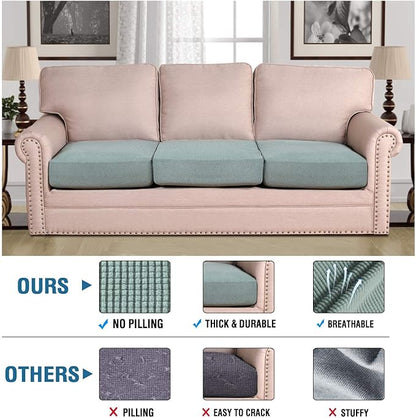 H.VERSAILTEX Super Stretch Individual Seat Cushion Covers - Sofa & Couch Cushion Slipcover Sets - Thick Jacquard Textured Twill Fabric (3 Piece XL, Sage)