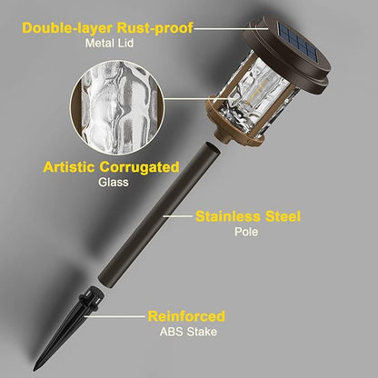 XMCOSY+ Solar Pathway Lights, Garden Solar Lights, 20 LM LED Glass Water Lens, IP65 Waterproof Solar Powered Light for Outside Driveway Walkway Landscape Backyard Sidewalk (‎Black & Brown)