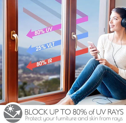 HIDBEA One Way Mirror Window Film Daytime Privacy, Heat Control UV Blocking Reflective Window Tint for Home, Non-Adhesive Self Static Cling Window Sticker (Silver, 29.5 Inch x 13.1 Feet)