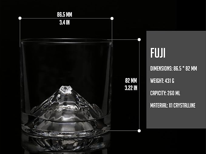 Mount Fuji Heavy Crystal Whiskey Glasses Gift Set of 2, Thick Freezable Bourbon Glass 1lb Each, Premium Whiskey Gifts for Men, Frozen Crystal Chills Cocktails, 10 oz