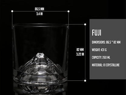Mount Fuji Heavy Crystal Whiskey Glasses Gift Set of 2, Thick Freezable Bourbon Glass 1lb Each, Premium Whiskey Gifts for Men, Frozen Crystal Chills Cocktails, 10 oz