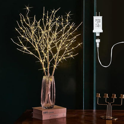 Fudios Lighted Branches 150 LED Fairy Lights with Timer 32in Plug in, Electric Lit White Birch Twigs for Vase Christmas Inside Outside Decor 1 Set