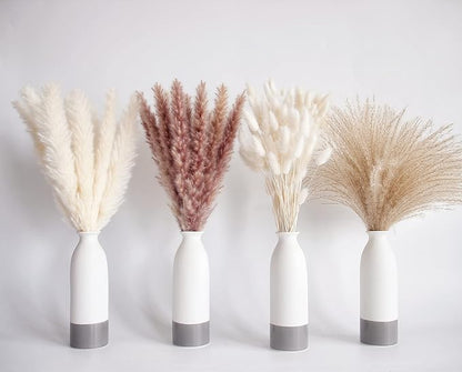 Natural Dried Pampas Grass Decor, 100 PCS Pampas Grass Contains White Bunny Tails Dried Flowers, Reed Grass Bouquet for Wedding Boho Flowers Home Table Decor, Rustic Farmhouse Party