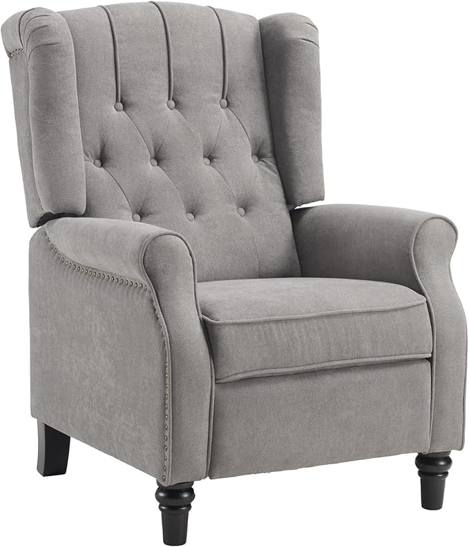 EBELLO 2 Pcs Pushback Recliner Chairs, Fabric Armchair Push Back Recliner with Rivet Decoration, Single Sofa Accent Chair for Living Room, Bedroom, Grey