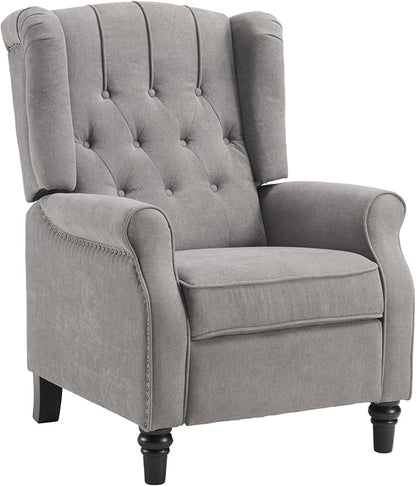 EBELLO 2 Pcs Pushback Recliner Chairs, Fabric Armchair Push Back Recliner with Rivet Decoration, Single Sofa Accent Chair for Living Room, Bedroom, Grey