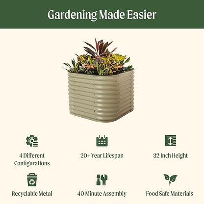 Vego garden 32" Extra Tall Raised Garden Bed Kits, 4 in 1 Modular Raised Planter Box for Vegetables Flowers Fruits Oval Metal Raised Garden Bed- Modern Gray