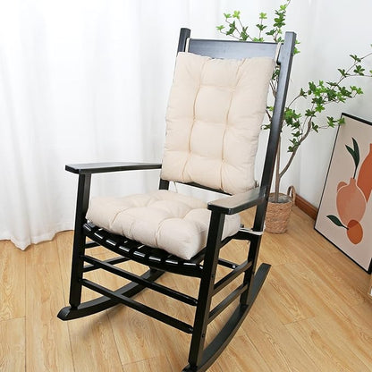 BUYUE Chair Cushion Set for Rocking Chair, Back Pillow & Seat Cushion with Ties, Original Woven Fabric Non-Slip Chair Pads for Elderly Sitting, Beige