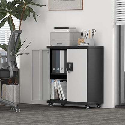 Locking Storage Cabinet,Steel Garage Cabinet with Wheels,Utility Tool Cabinet1 for Garage,Home Office and Warehouse
