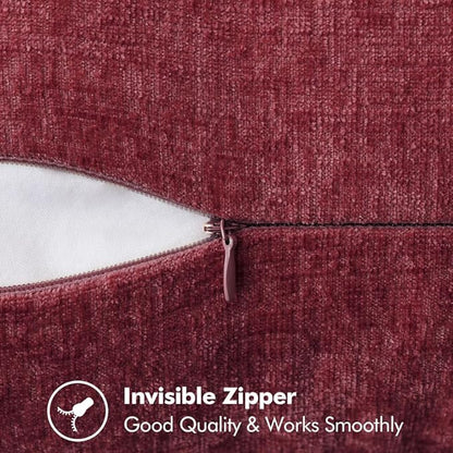 MIULEE Pack of 2 Christmas Pillow Covers 18x18 Inch Burgundy Red Farmhouse Decorative Throw Pillow Covers with Stitched Edge Soft Chenille Solid Dyed Couch Pillow Covers for Sofa Bed Living Room