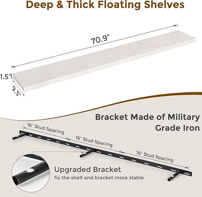 72 Inch Floating Shelves, 72 x 9 Rustic Wooden Fireplace Mantel, 9 Inch Floating Shelf for Wall, Farmhouse Wall Shelves for Home Storage & Display, Brich Color, Set of 1