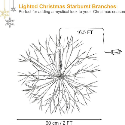 Christmas led Sparkle Ball Hanging Outdoor décorations -Haning Twig Ball,Snowflake Ornament Lights Indoor Outdoor Festive Holiday Décor 24Inch (Cool White)