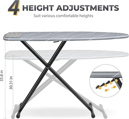 APEXCHASER Ironing Board with Silicon Iron Rest, Heavy-Duty Legs and Heat Resistant Cover, 13x53 inch, Black