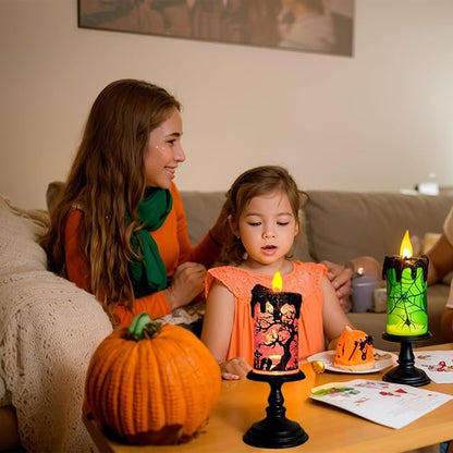 Halloween Snow Globe Tornado Flameless Candles Table Centerpiece for Celebration Party,Battery Operated LED Candle with 6 Hours Timer for Home Indoor Halloween Decoration (Ghost)