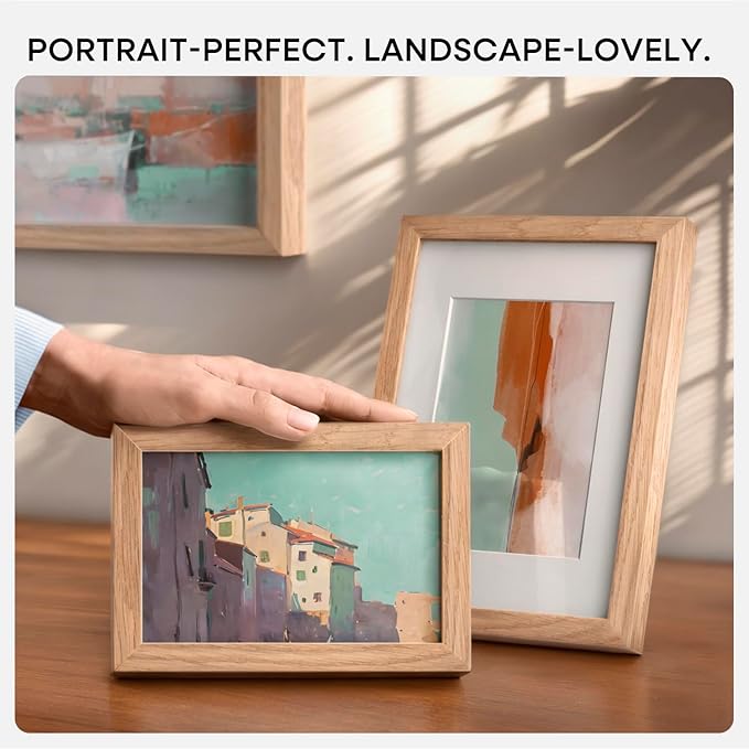 Homeforia 8 x 10 Wood Picture Frame, High End Natural Oak 8x10 Light Wooden Frames with Mat 5x7 inch Photo, 8 x 10 Frame Matted to 5 x 7 Art, Wall or Tabletop Frame, Tempered Glass, Wall Kit, Set of 1