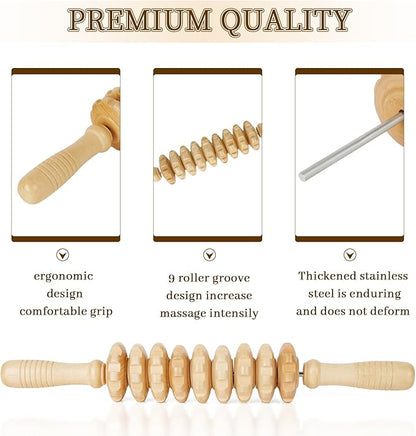 Liitrton Manual Wooden Fascia Massage Roller Trigger Points for Release Cellulite Sore Muscle Blasting (White)