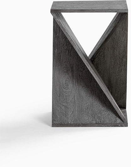Modern Hand Made One-of-a-Kind Carved Mango Wood End Table, Farmhouse Side Table,Farmhouse End Table,Living Room,Bedroom, Accent Table, Contemporary Architectural Designed Grey,Assembled