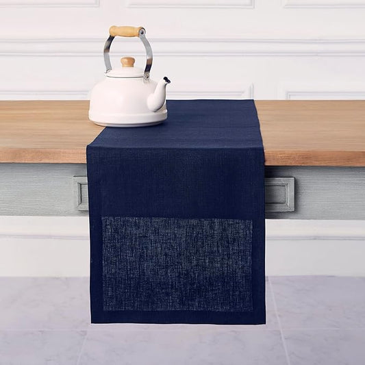 Solino Home Linen Navy Table Runner 90 Inches Long - 100% Pure Linen 14 x 90 Inch Table Runner for Dining, Fall, Autumn, Thanksgiving - Fete