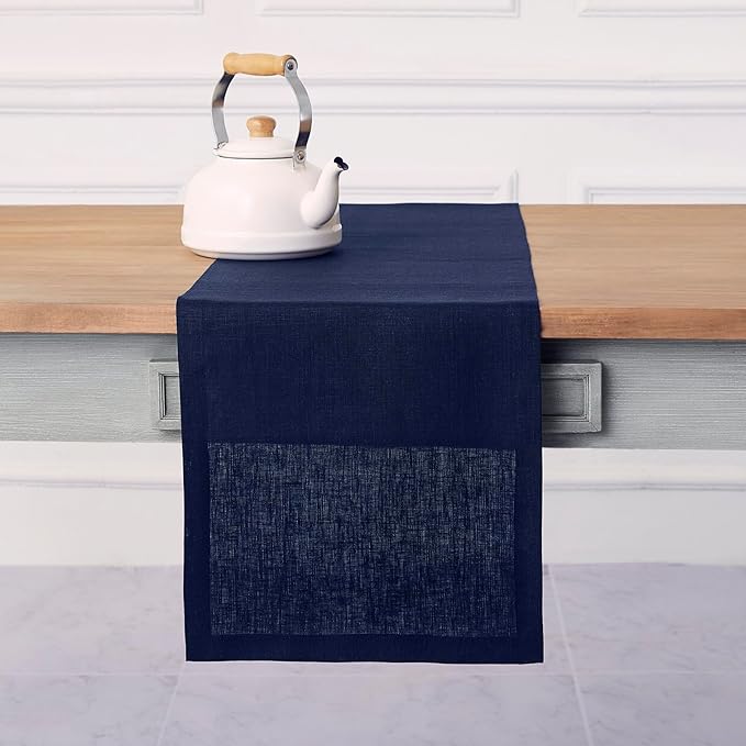 Solino Home Linen Navy Table Runner 108 Inches Long - 100% Pure Linen Dining Table Runner 14 x 108 Inch for Fall, Autumn, Thanksgiving - Fete