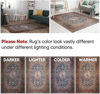 Keen Home Design 2x10 Rug - Machine Washable Runner Rug with Non-Slip Backing, Ideal for Hallway, Entryway, Kitchen, Laundry Room - Vintage, Easy Clean, Durable, Low Pile - (2'6" x 10')
