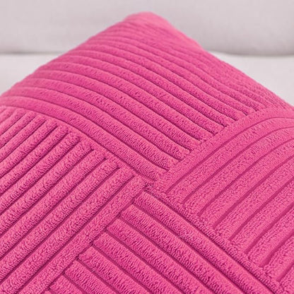 Fancy Homi 2 Packs Hot Pink Decorative Throw Pillow Covers 18x18 Inch for Living Room Couch Bed Sofa, Rustic Farmhouse Boho Home Decor, Soft Corss Corduroy Patchwork Textured Cushion Case 45x45 cm
