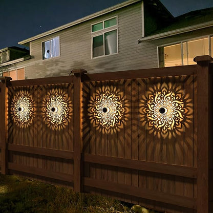 2 Pack Solar Fence Lights Metal Solar Powered Outdoor Deck Step Wall Lights Mandala Theme Waterproof Fence Light for Garden Post Patio Backyard Yard Decor (2 Pack)