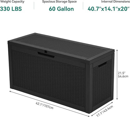 YITAHOME 60 Gallon Resin Deck Box, Weather Resistant Outdoor Rattan Storage Box, Lockable Indoor Outdoor Storage for Supplies and Essentials, Black