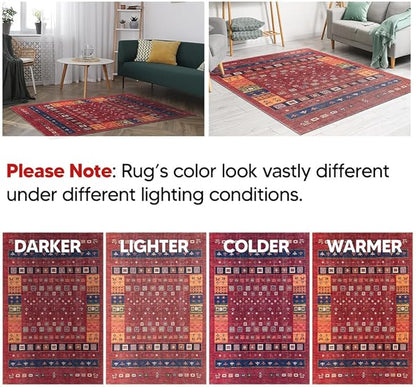 Keen Home Design 5x7 Rug - Machine Washable Area Rug with Non-Slip Backing, Ideal for Living Room, Dining Room, Bedroom - Vintage, Easy Clean, Durable, Low Pile Rug - (5' x 7')
