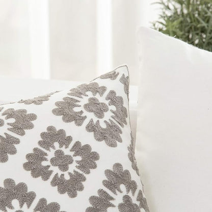HWY 50 Grey Gray Decorative Throw Pillow Covers 18x18 Inch (1 Piece), Embroidered Cotton Farmhouse Cushion Cover Pillow Case for Sofa Couch Living Room Bed, Geometric Diamond Floral