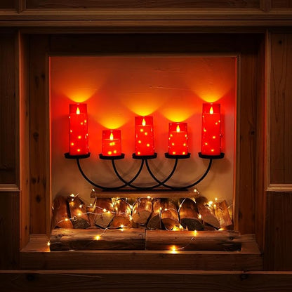 Homemory 9 Pcs Flameless Candles with Embedded Star String Fairy Lights, Battery Operated Candles, LED Candle, Fake Candles with Remote Control and Timer (Red)