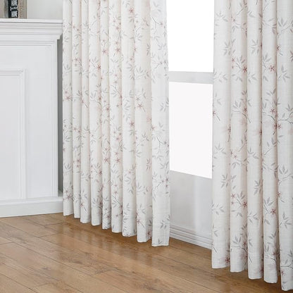 Pink Floral Pinch Pleated Linen Curtains - 2 Panels of Privacy Light-Filtering Printed Curtains Suitable for Dining Rooms and Farmhouses.52 Inches Wide by 92 Inches Long