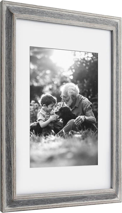 Yaetm 11x14 Rustic White Wood Picture Frame with Mat for 8x10, Weathered Solid Wood Frame with Real Glass, Distressed White Wooden Photo Frames 11 x 14 for Tabletop & Wall Mount, 2 Pack